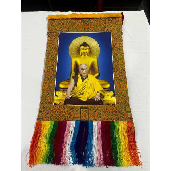 H.H.14 Dalai Lama Thangka ( 75cmx46cm flex print with brocade)