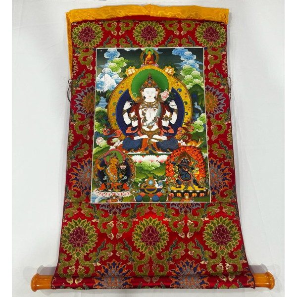 Rigsum Gonpo Thangka (75cmx46cm flex printed with brocade)