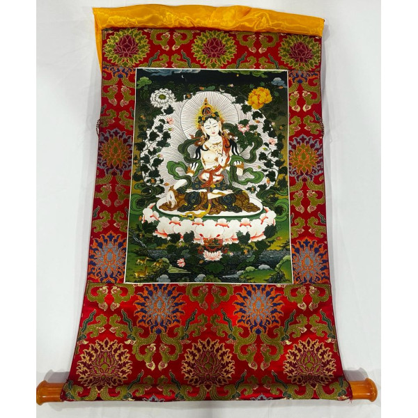 Dolkar Thangka (75cmx46cm  flex printed with brocade)  White Tara