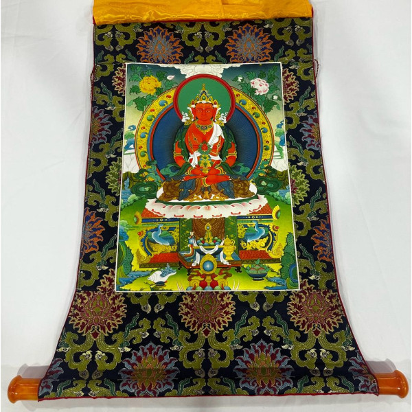 Tsepak Mey Thangka  (75cmx46cm flex printed with brocade)