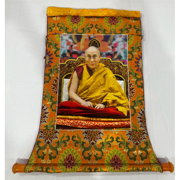 H.H 14th Dalai Lama Thangka (75cmx46cm flex printed with brocade)