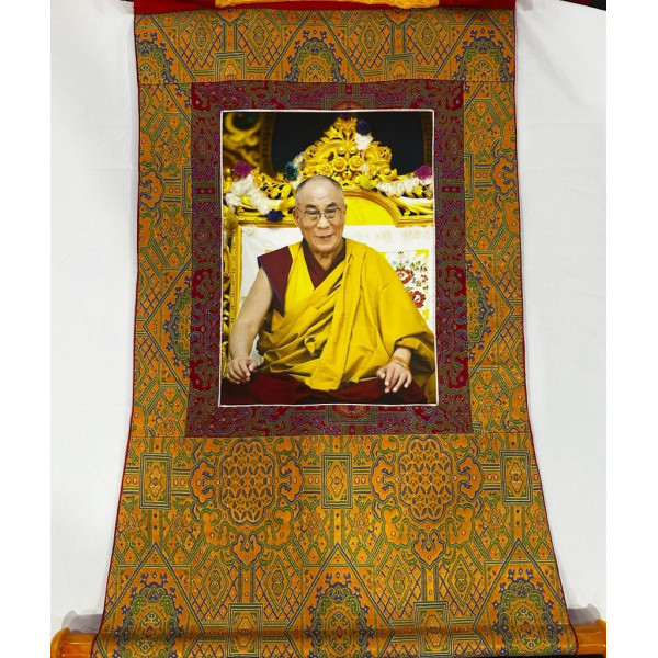 H.H 14th Dalai Lama Thangka (96cmx53cm flex printed with brocade)