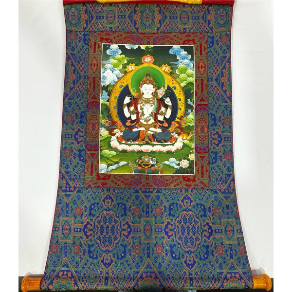 Chengresi Thangka (96cmx53cm flex printed with brocade)