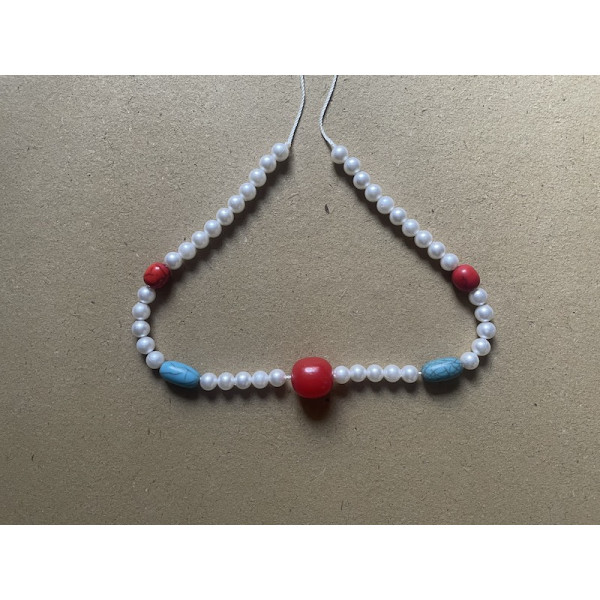 Pearl Necklace with coral and turquoise