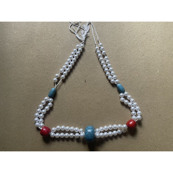 Pearl Necklace with coral and turquoise - Acrylic double